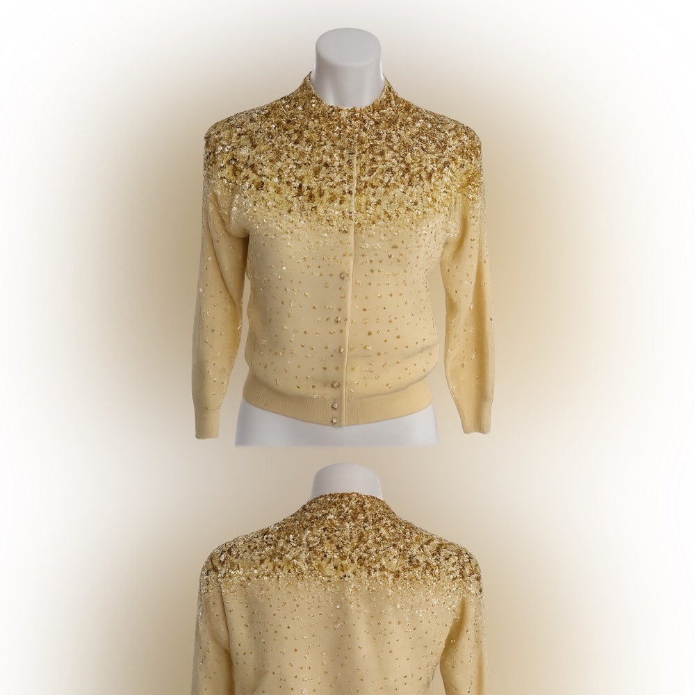Christina Cream and Gold Hand-Beaded Garment 70% Lambswool